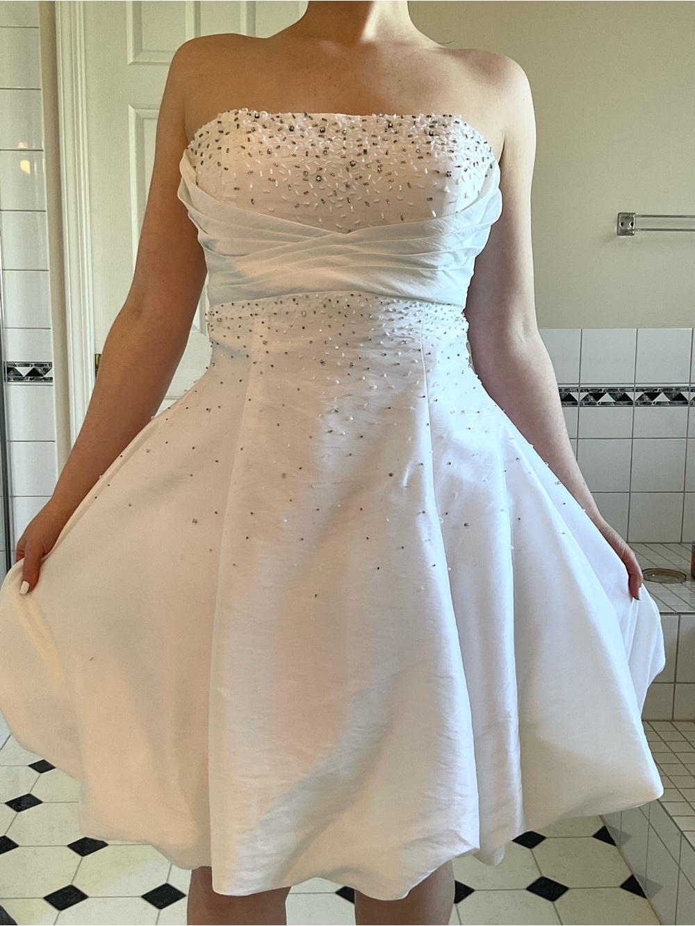 Strapless White Beaded A-Line Tinkerbell Dress